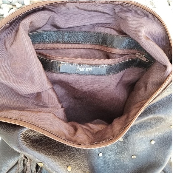 Per Se Dark brown leather bag w/ brass studs Large - Picture 4 of 13